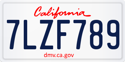 CA license plate 7LZF789