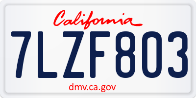 CA license plate 7LZF803