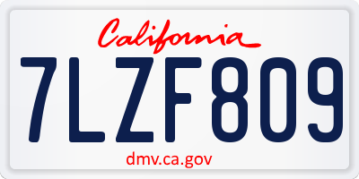 CA license plate 7LZF809