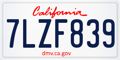 CA license plate 7LZF839