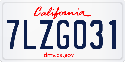 CA license plate 7LZG031
