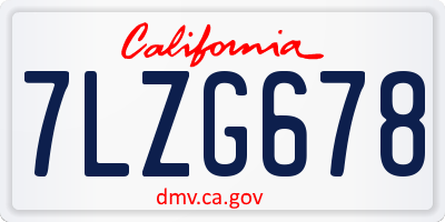 CA license plate 7LZG678