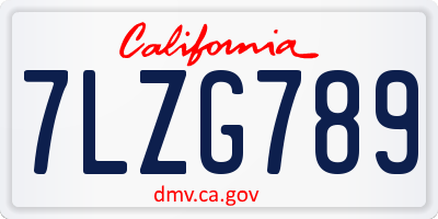 CA license plate 7LZG789