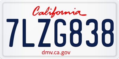 CA license plate 7LZG838