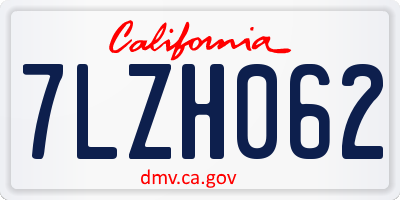 CA license plate 7LZH062