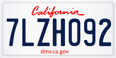 CA license plate 7LZH092