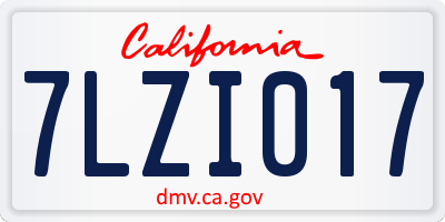 CA license plate 7LZI017