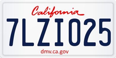 CA license plate 7LZI025