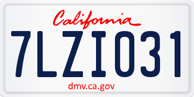 CA license plate 7LZI031