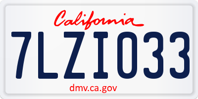 CA license plate 7LZI033