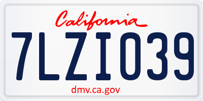 CA license plate 7LZI039
