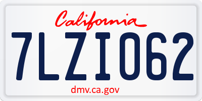 CA license plate 7LZI062