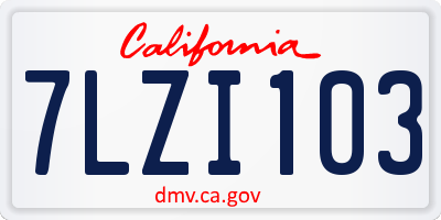 CA license plate 7LZI103