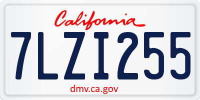 CA license plate 7LZI255