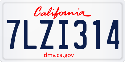 CA license plate 7LZI314