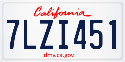 CA license plate 7LZI451