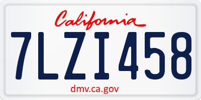CA license plate 7LZI458