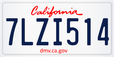 CA license plate 7LZI514
