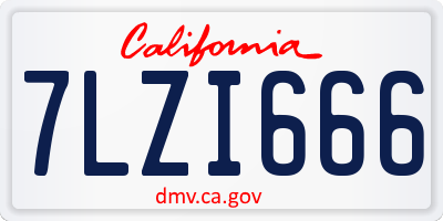 CA license plate 7LZI666