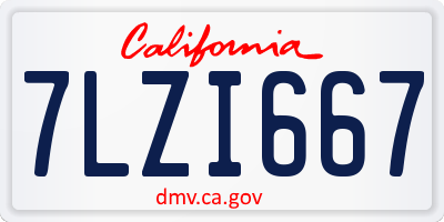 CA license plate 7LZI667