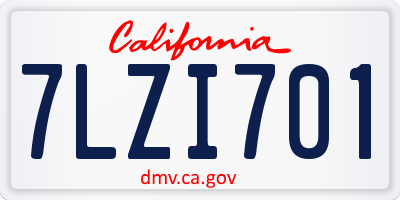CA license plate 7LZI701