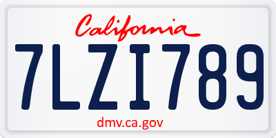 CA license plate 7LZI789