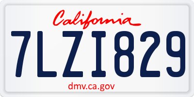 CA license plate 7LZI829