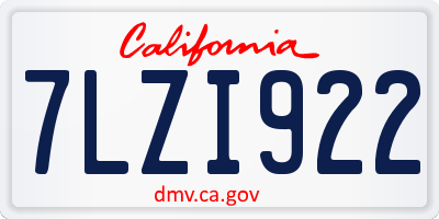 CA license plate 7LZI922
