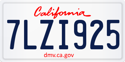 CA license plate 7LZI925