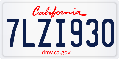 CA license plate 7LZI930