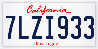 CA license plate 7LZI933