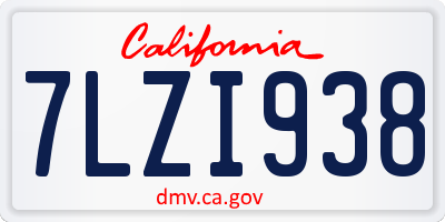 CA license plate 7LZI938