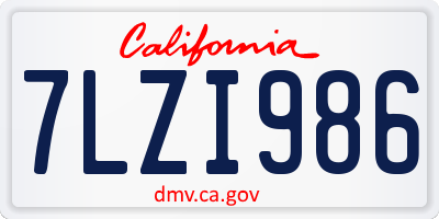 CA license plate 7LZI986