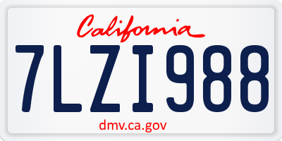 CA license plate 7LZI988