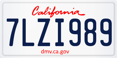 CA license plate 7LZI989