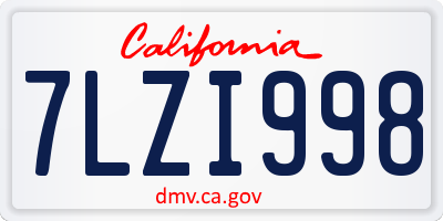 CA license plate 7LZI998