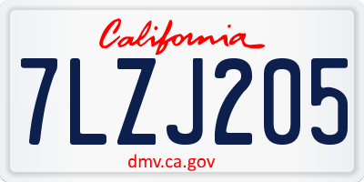 CA license plate 7LZJ205