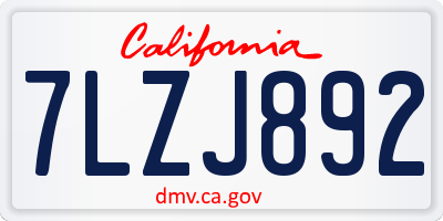 CA license plate 7LZJ892