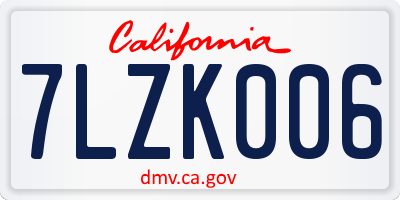 CA license plate 7LZK006