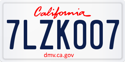 CA license plate 7LZK007
