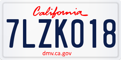 CA license plate 7LZK018