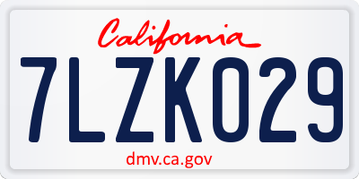 CA license plate 7LZK029