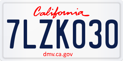 CA license plate 7LZK030