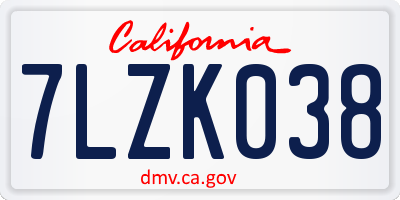 CA license plate 7LZK038
