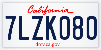 CA license plate 7LZK080