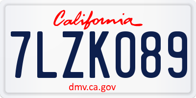 CA license plate 7LZK089