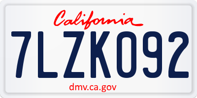 CA license plate 7LZK092