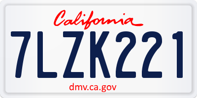 CA license plate 7LZK221