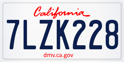 CA license plate 7LZK228