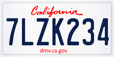 CA license plate 7LZK234